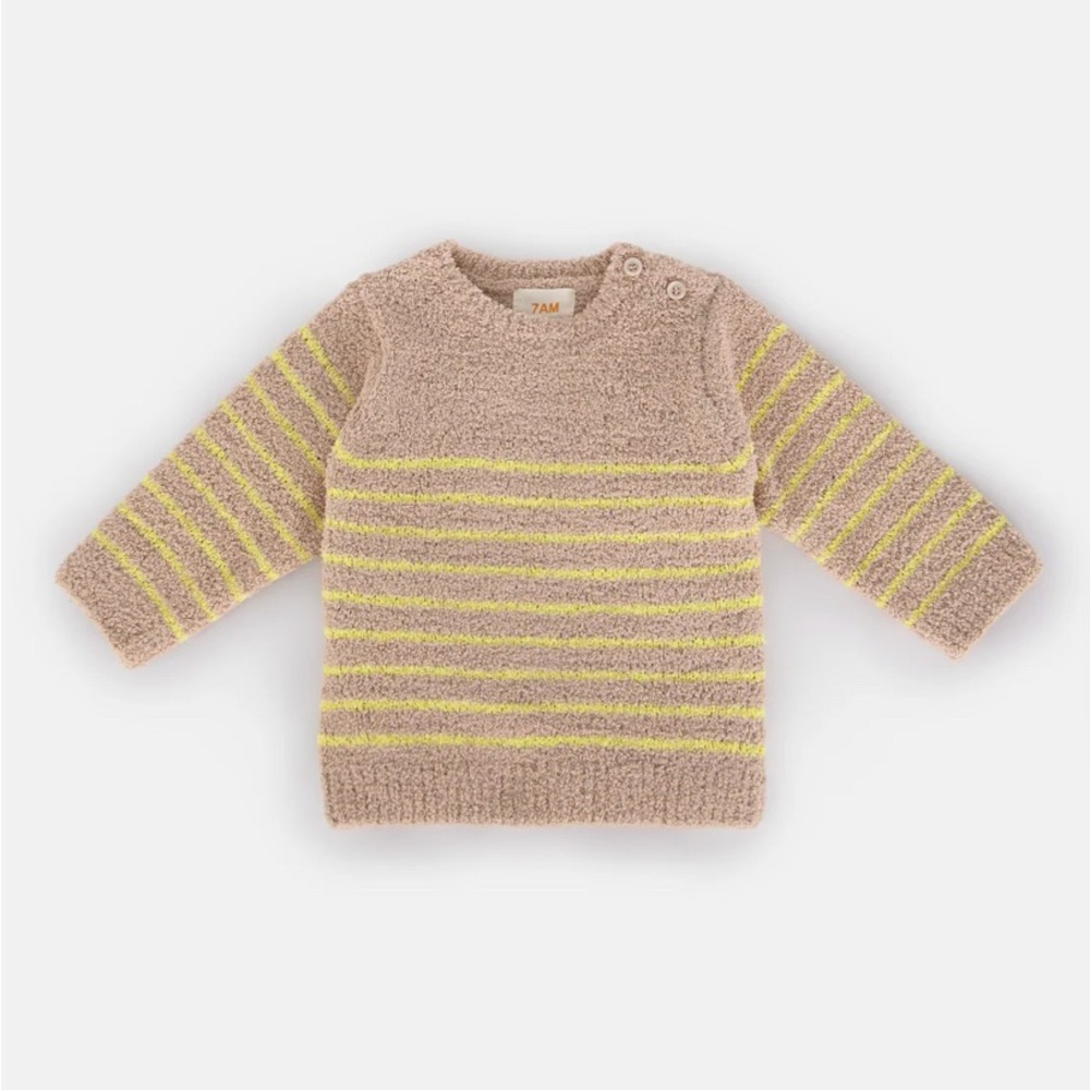 7AM LONG SLEEVE TOP STRIPED - FUZZY, Pecan/Chartreuse, Size 0-3 months